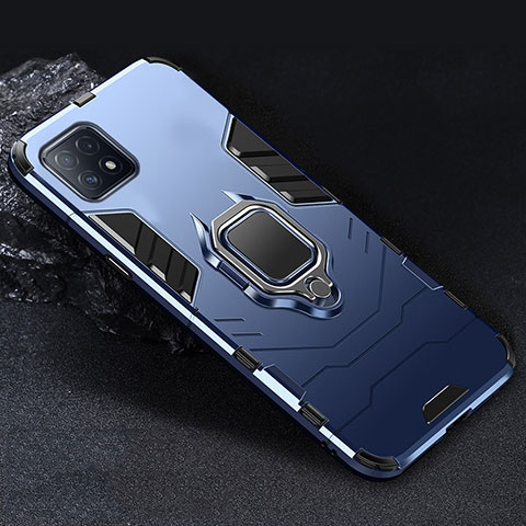 Funda Bumper Silicona y Plastico Mate Carcasa con Magnetico Anillo de dedo Soporte S01 para Oppo A53 5G Azul