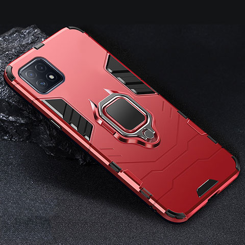 Funda Bumper Silicona y Plastico Mate Carcasa con Magnetico Anillo de dedo Soporte S01 para Oppo A53 5G Rojo