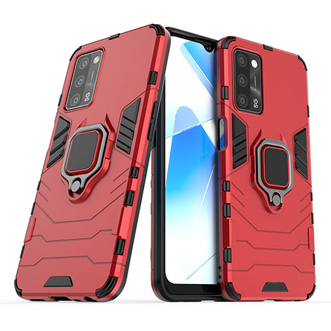 Funda Bumper Silicona y Plastico Mate Carcasa con Magnetico Anillo de dedo Soporte S01 para Oppo A56 5G Rojo