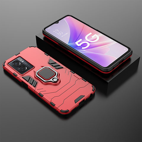 Funda Bumper Silicona y Plastico Mate Carcasa con Magnetico Anillo de dedo Soporte S01 para Oppo A57 5G Rojo