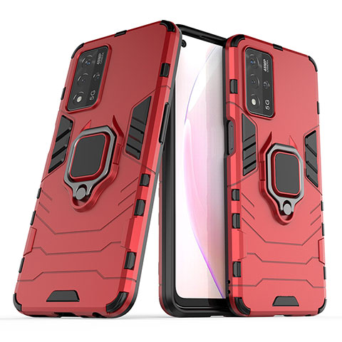 Funda Bumper Silicona y Plastico Mate Carcasa con Magnetico Anillo de dedo Soporte S01 para Oppo A93s 5G Rojo