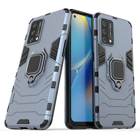 Funda Bumper Silicona y Plastico Mate Carcasa con Magnetico Anillo de dedo Soporte S01 para Oppo A95 4G Azul