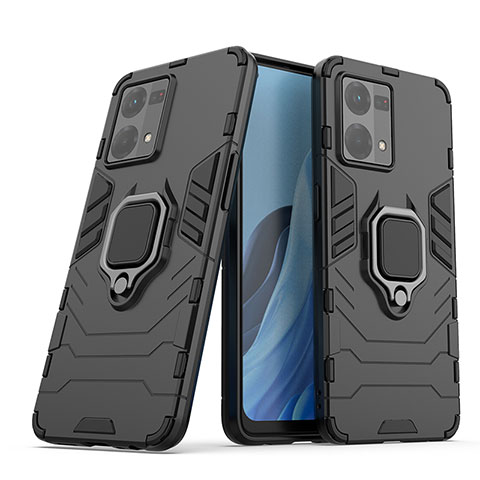 Funda Bumper Silicona y Plastico Mate Carcasa con Magnetico Anillo de dedo Soporte S01 para Oppo F21 Pro 4G Negro