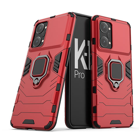 Funda Bumper Silicona y Plastico Mate Carcasa con Magnetico Anillo de dedo Soporte S01 para Oppo K10 Pro 5G Rojo