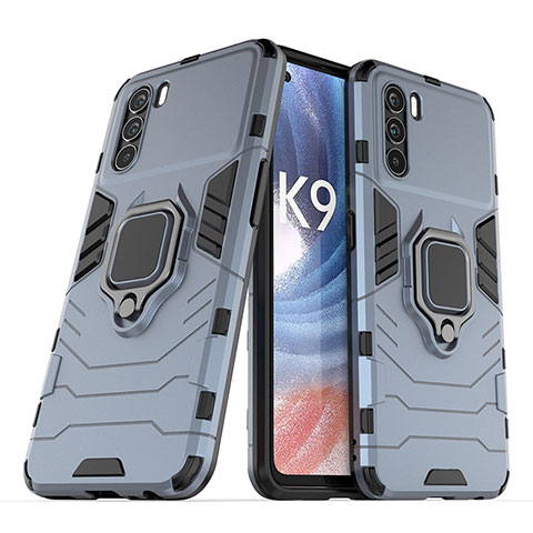 Funda Bumper Silicona y Plastico Mate Carcasa con Magnetico Anillo de dedo Soporte S01 para Oppo K9 Pro 5G Azul