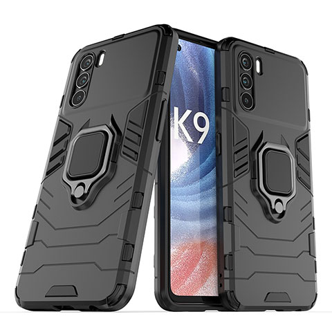 Funda Bumper Silicona y Plastico Mate Carcasa con Magnetico Anillo de dedo Soporte S01 para Oppo K9 Pro 5G Negro