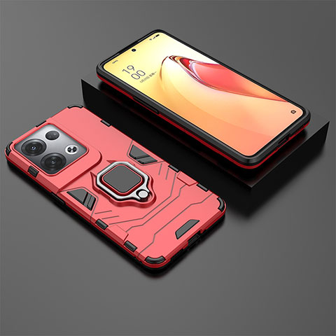 Funda Bumper Silicona y Plastico Mate Carcasa con Magnetico Anillo de dedo Soporte S01 para Oppo Reno8 Pro+ Plus 5G Rojo