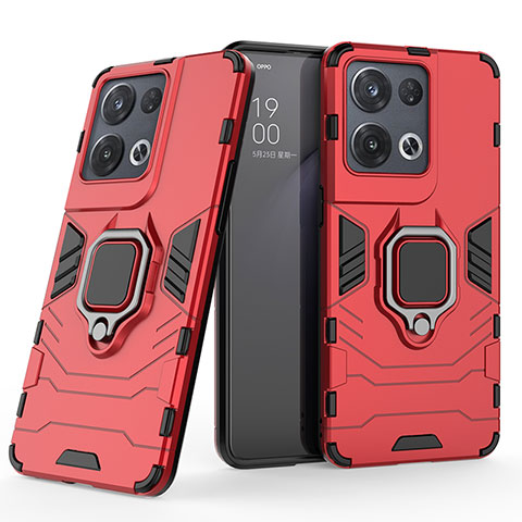 Funda Bumper Silicona y Plastico Mate Carcasa con Magnetico Anillo de dedo Soporte S01 para Oppo Reno9 5G Rojo