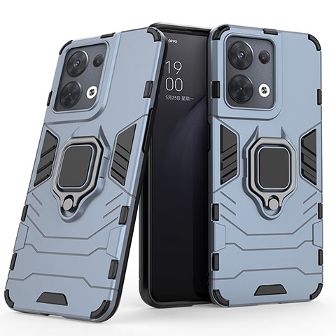 Funda Bumper Silicona y Plastico Mate Carcasa con Magnetico Anillo de dedo Soporte S01 para Oppo Reno9 Pro 5G Azul