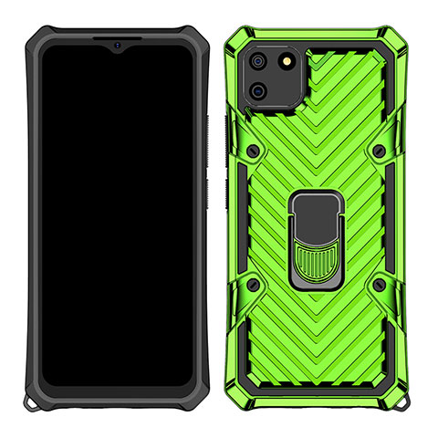 Funda Bumper Silicona y Plastico Mate Carcasa con Magnetico Anillo de dedo Soporte S01 para Realme C11 Menta Verde