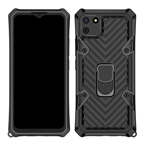 Funda Bumper Silicona y Plastico Mate Carcasa con Magnetico Anillo de dedo Soporte S01 para Realme C11 Negro