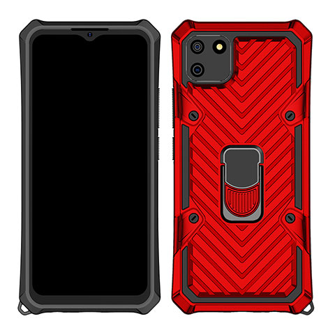 Funda Bumper Silicona y Plastico Mate Carcasa con Magnetico Anillo de dedo Soporte S01 para Realme C11 Rojo