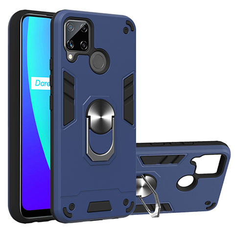 Funda Bumper Silicona y Plastico Mate Carcasa con Magnetico Anillo de dedo Soporte S01 para Realme C15 Azul Real