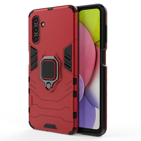 Funda Bumper Silicona y Plastico Mate Carcasa con Magnetico Anillo de dedo Soporte S01 para Samsung Galaxy A04s Rojo