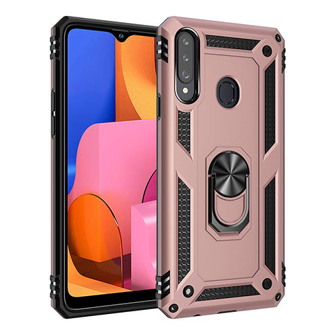 Funda Bumper Silicona y Plastico Mate Carcasa con Magnetico Anillo de dedo Soporte S01 para Samsung Galaxy A20s Oro Rosa