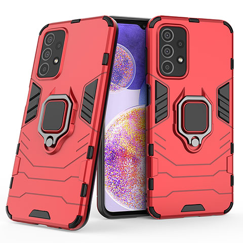 Funda Bumper Silicona y Plastico Mate Carcasa con Magnetico Anillo de dedo Soporte S01 para Samsung Galaxy A23 4G Rojo