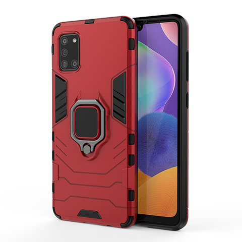 Funda Bumper Silicona y Plastico Mate Carcasa con Magnetico Anillo de dedo Soporte S01 para Samsung Galaxy A31 Rojo