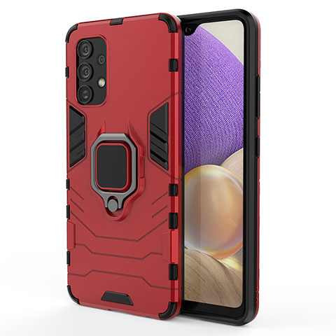 Funda Bumper Silicona y Plastico Mate Carcasa con Magnetico Anillo de dedo Soporte S01 para Samsung Galaxy A32 4G Rojo