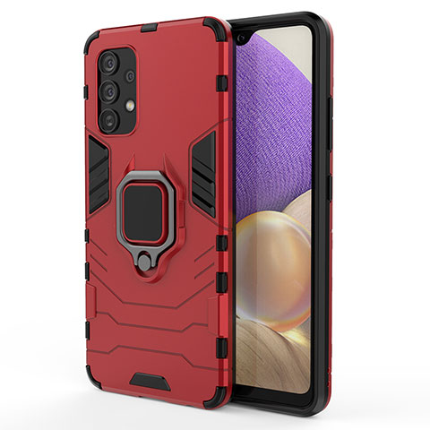 Funda Bumper Silicona y Plastico Mate Carcasa con Magnetico Anillo de dedo Soporte S01 para Samsung Galaxy A32 5G Rojo
