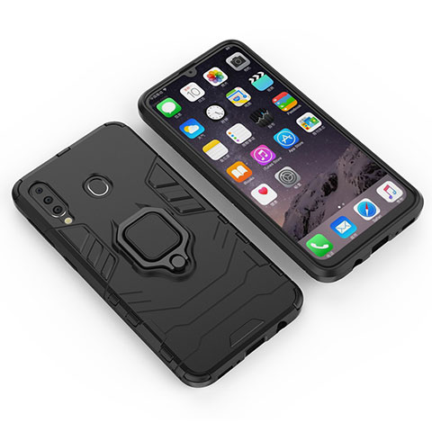 Funda Bumper Silicona y Plastico Mate Carcasa con Magnetico Anillo de dedo Soporte S01 para Samsung Galaxy A40s Negro