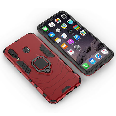 Funda Bumper Silicona y Plastico Mate Carcasa con Magnetico Anillo de dedo Soporte S01 para Samsung Galaxy A40s Rojo