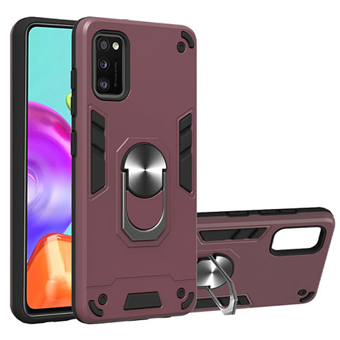 Funda Bumper Silicona y Plastico Mate Carcasa con Magnetico Anillo de dedo Soporte S01 para Samsung Galaxy A41 Rojo Rosa