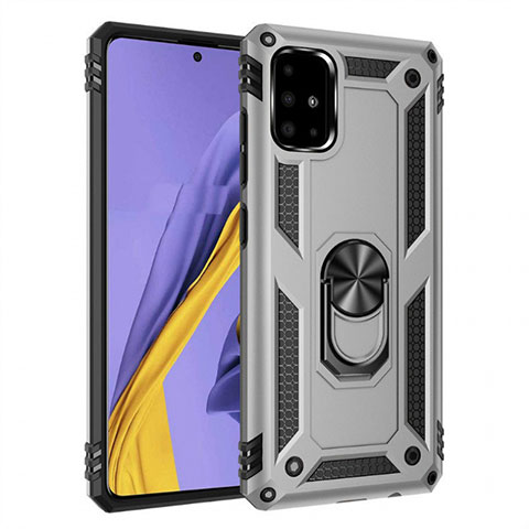 Funda Bumper Silicona y Plastico Mate Carcasa con Magnetico Anillo de dedo Soporte S01 para Samsung Galaxy A51 5G Plata