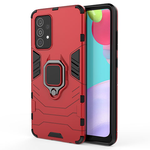 Funda Bumper Silicona y Plastico Mate Carcasa con Magnetico Anillo de dedo Soporte S01 para Samsung Galaxy A52 4G Rojo