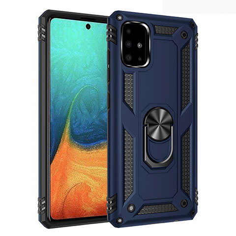 Funda Bumper Silicona y Plastico Mate Carcasa con Magnetico Anillo de dedo Soporte S01 para Samsung Galaxy A71 4G A715 Azul