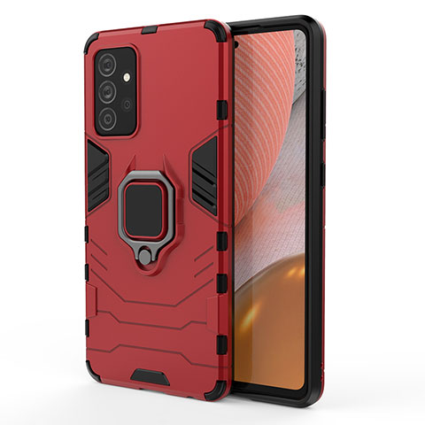 Funda Bumper Silicona y Plastico Mate Carcasa con Magnetico Anillo de dedo Soporte S01 para Samsung Galaxy A72 4G Rojo