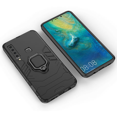 Funda Bumper Silicona y Plastico Mate Carcasa con Magnetico Anillo de dedo Soporte S01 para Samsung Galaxy A9 Star Pro Negro