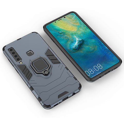 Funda Bumper Silicona y Plastico Mate Carcasa con Magnetico Anillo de dedo Soporte S01 para Samsung Galaxy A9s Azul