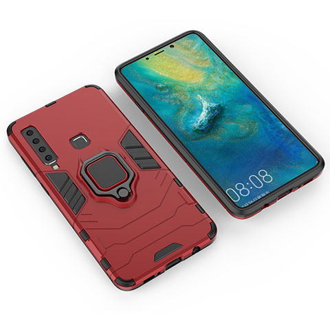 Funda Bumper Silicona y Plastico Mate Carcasa con Magnetico Anillo de dedo Soporte S01 para Samsung Galaxy A9s Rojo