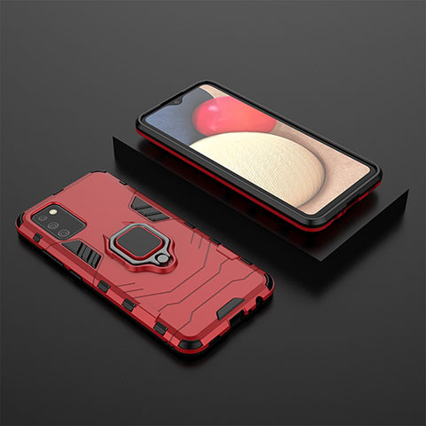 Funda Bumper Silicona y Plastico Mate Carcasa con Magnetico Anillo de dedo Soporte S01 para Samsung Galaxy F02S SM-E025F Rojo