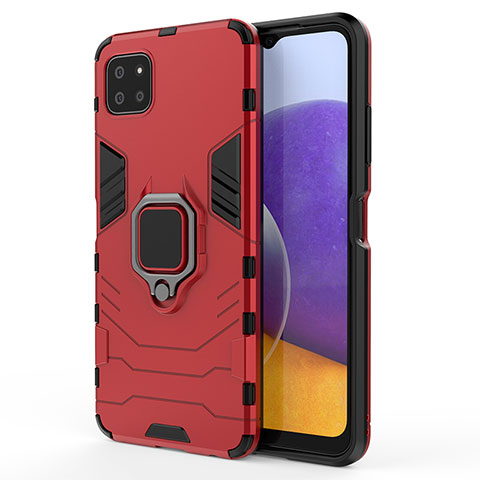 Funda Bumper Silicona y Plastico Mate Carcasa con Magnetico Anillo de dedo Soporte S01 para Samsung Galaxy F42 5G Rojo