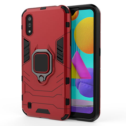 Funda Bumper Silicona y Plastico Mate Carcasa con Magnetico Anillo de dedo Soporte S01 para Samsung Galaxy M01 Rojo