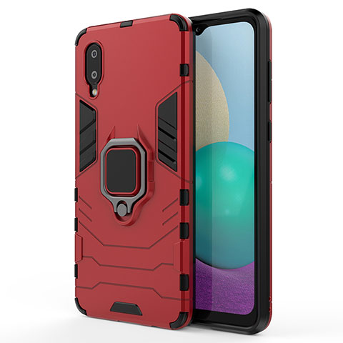 Funda Bumper Silicona y Plastico Mate Carcasa con Magnetico Anillo de dedo Soporte S01 para Samsung Galaxy M02 Rojo