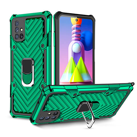 Funda Bumper Silicona y Plastico Mate Carcasa con Magnetico Anillo de dedo Soporte S01 para Samsung Galaxy M51 Verde