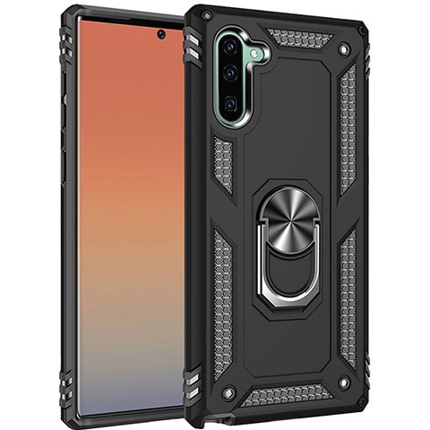 Funda Bumper Silicona y Plastico Mate Carcasa con Magnetico Anillo de dedo Soporte S01 para Samsung Galaxy Note 10 5G Negro