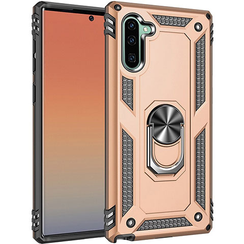 Funda Bumper Silicona y Plastico Mate Carcasa con Magnetico Anillo de dedo Soporte S01 para Samsung Galaxy Note 10 Oro