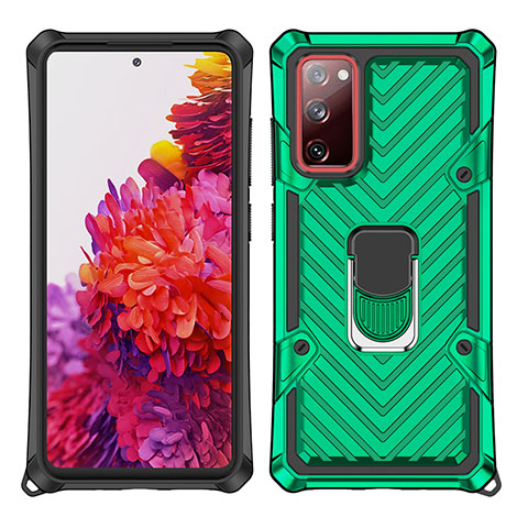 Funda Bumper Silicona y Plastico Mate Carcasa con Magnetico Anillo de dedo Soporte S01 para Samsung Galaxy S20 FE 4G Verde