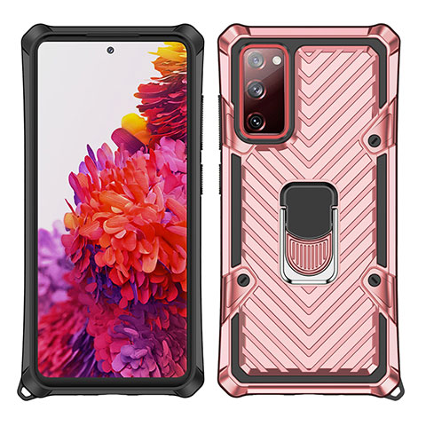 Funda Bumper Silicona y Plastico Mate Carcasa con Magnetico Anillo de dedo Soporte S01 para Samsung Galaxy S20 FE 5G Oro Rosa