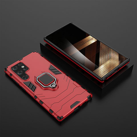 Funda Bumper Silicona y Plastico Mate Carcasa con Magnetico Anillo de dedo Soporte S01 para Samsung Galaxy S25 Ultra 5G Rojo