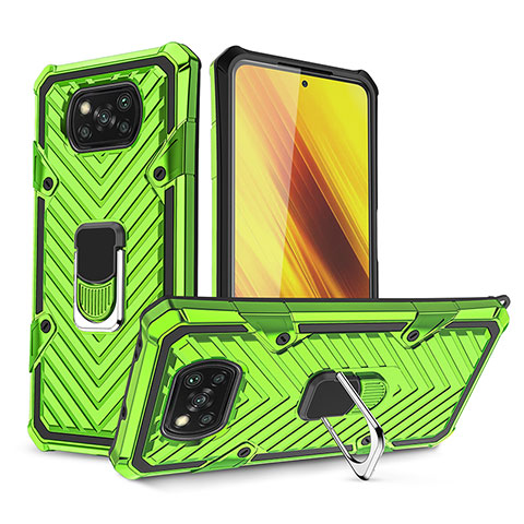 Funda Bumper Silicona y Plastico Mate Carcasa con Magnetico Anillo de dedo Soporte S01 para Xiaomi Poco X3 Pro Menta Verde