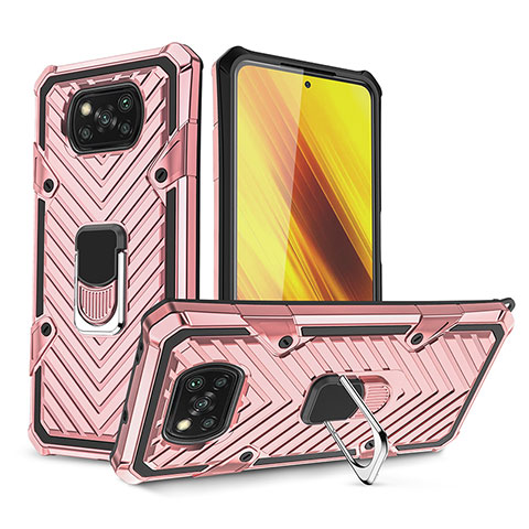 Funda Bumper Silicona y Plastico Mate Carcasa con Magnetico Anillo de dedo Soporte S01 para Xiaomi Poco X3 Pro Oro Rosa