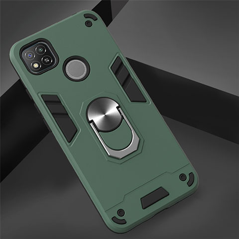 Funda Bumper Silicona y Plastico Mate Carcasa con Magnetico Anillo de dedo Soporte S01 para Xiaomi Redmi 9C NFC Verde Noche