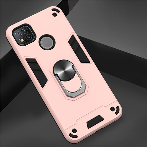 Funda Bumper Silicona y Plastico Mate Carcasa con Magnetico Anillo de dedo Soporte S01 para Xiaomi Redmi 9C Oro Rosa