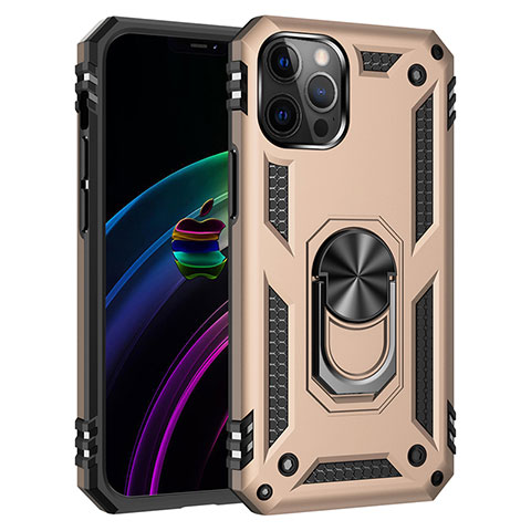 Funda Bumper Silicona y Plastico Mate Carcasa con Magnetico Anillo de dedo Soporte S02 para Apple iPhone 12 Pro Max Oro