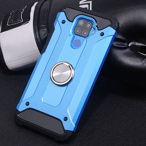 Funda Bumper Silicona y Plastico Mate Carcasa con Magnetico Anillo de dedo Soporte S02 para Huawei Nova 5z Azul Cielo