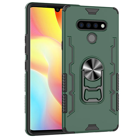 Funda Bumper Silicona y Plastico Mate Carcasa con Magnetico Anillo de dedo Soporte S02 para LG Stylo 6 Verde